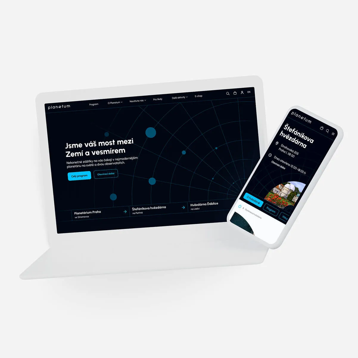 Planetum website design displayed on laptop and mobile, showcasing modern visual identity and user interface.