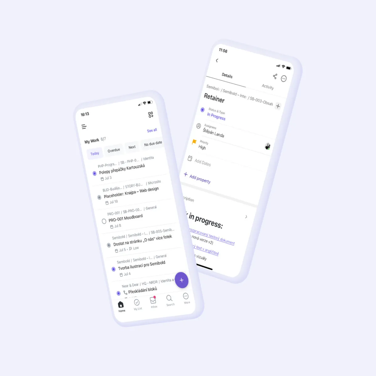 Ukázka mobilní verze ClickUpu