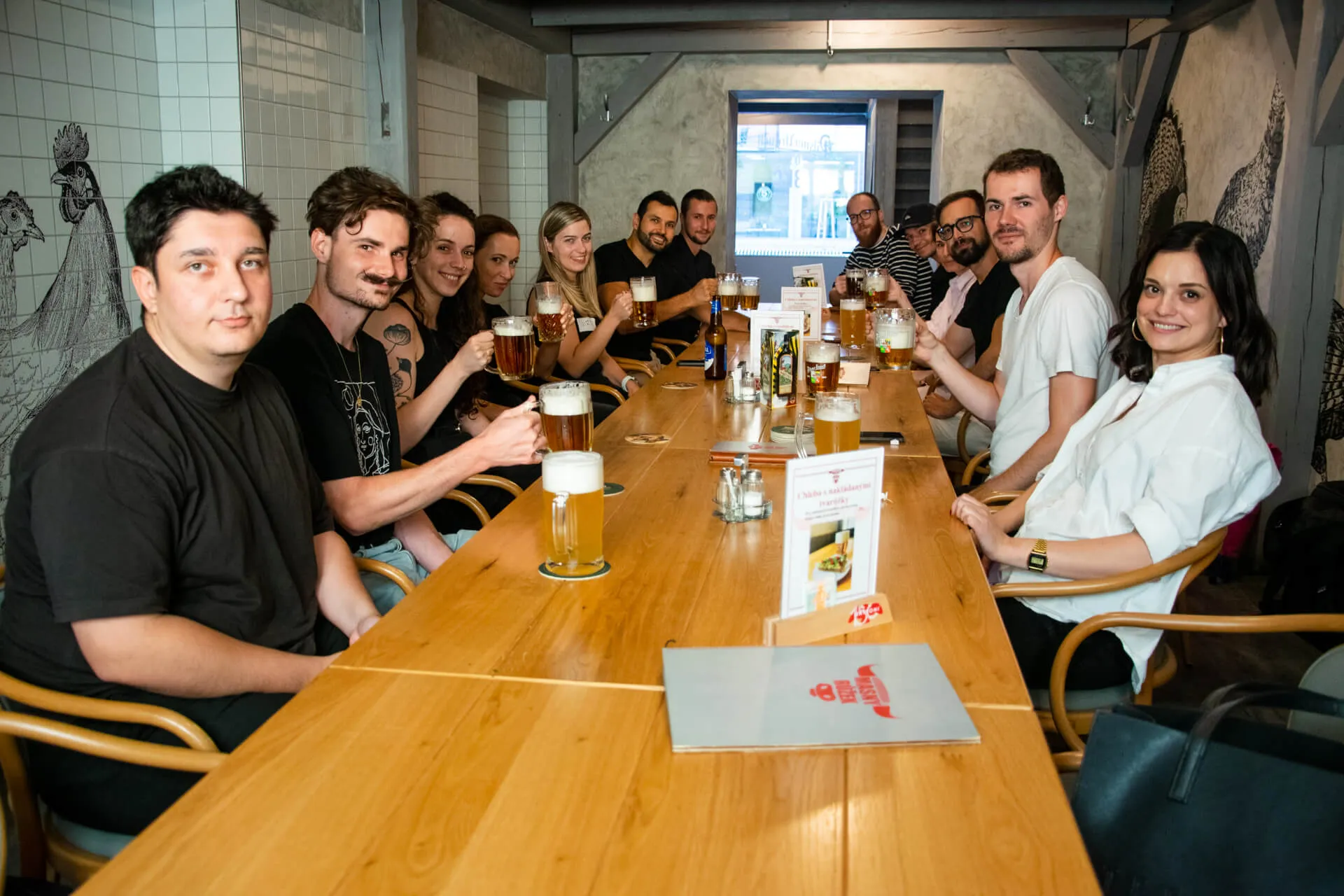 'Webflow from the Ground Up' workshop participants in a restaurant