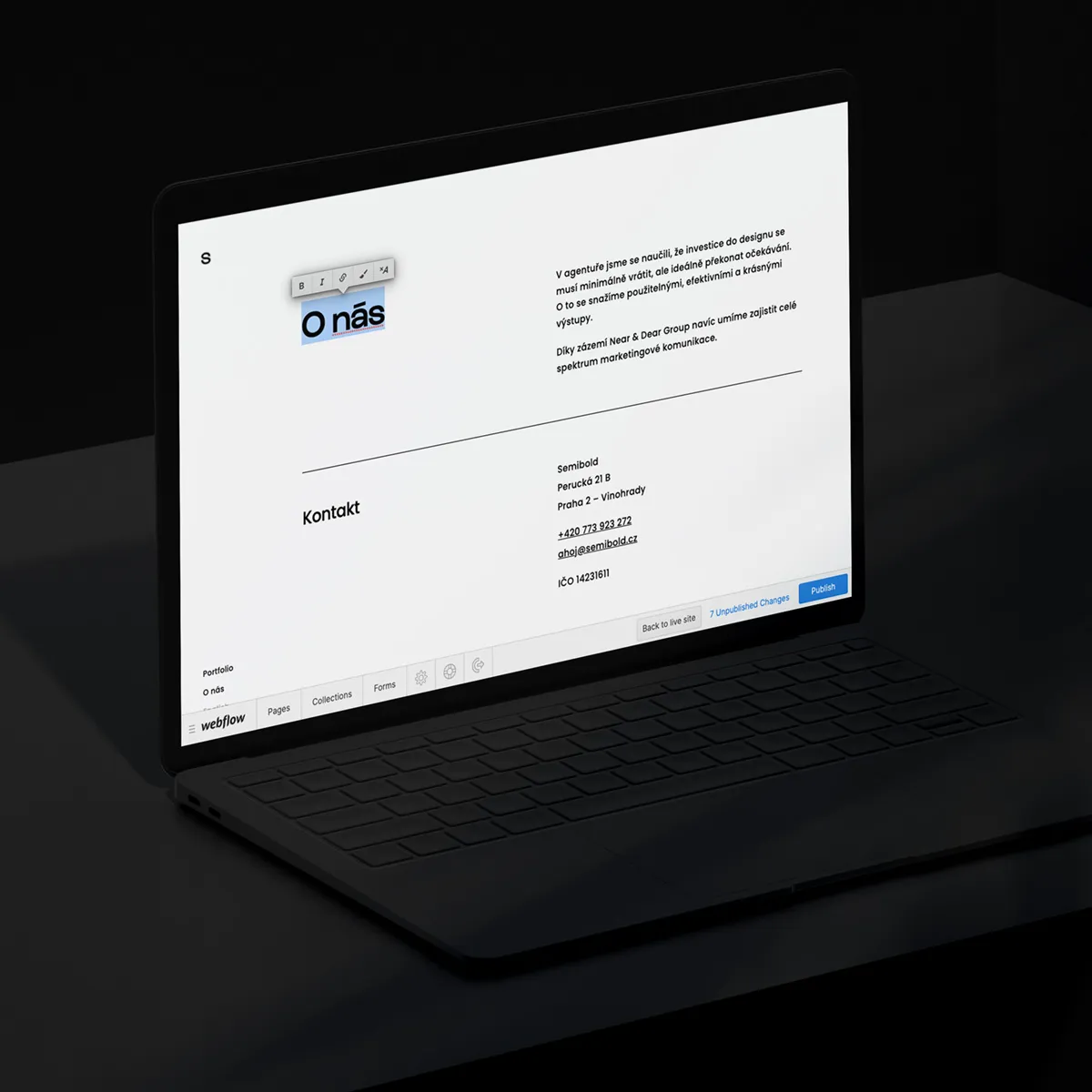 Rozhraní redakčního systému Webflow