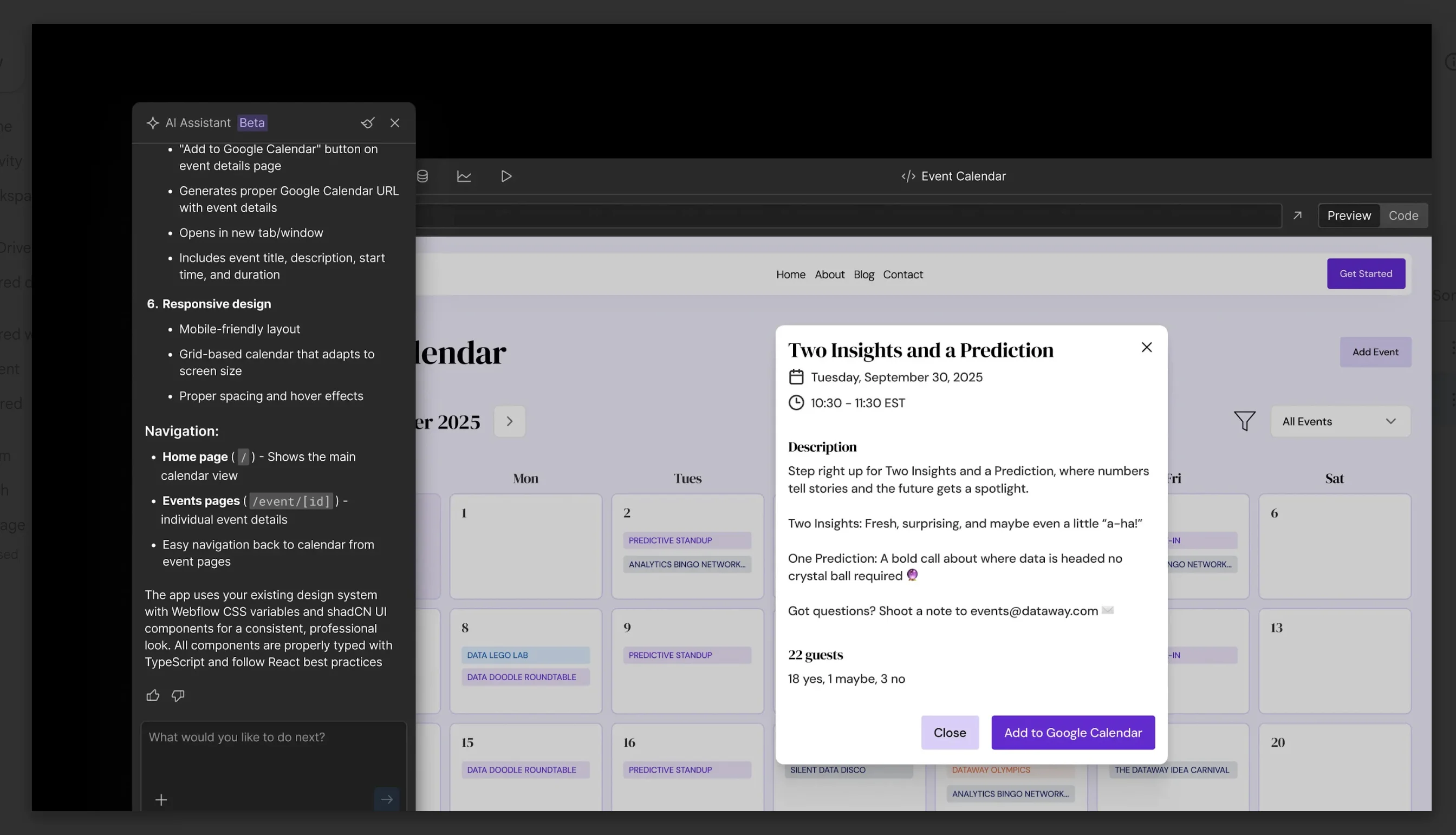 A calendar app creation using AI