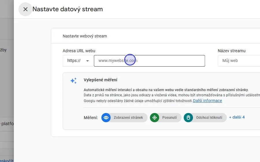 Krok 15: Do pole Adresa URL webu vyplňte adresu vašeho webu.