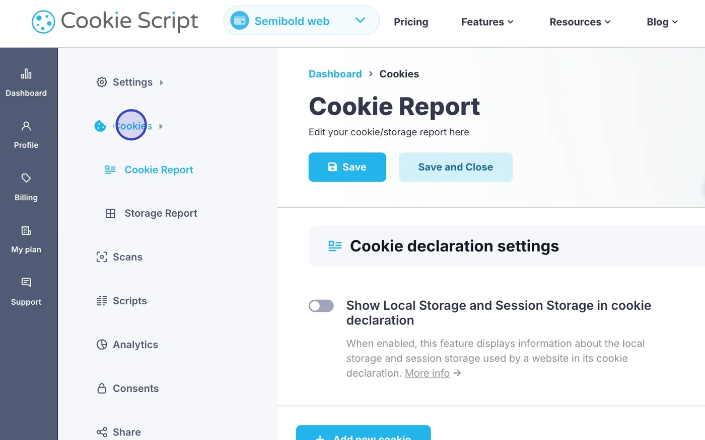 Krok 11: Všechny cookies nalezené na webu najdete v sekci Cookies.