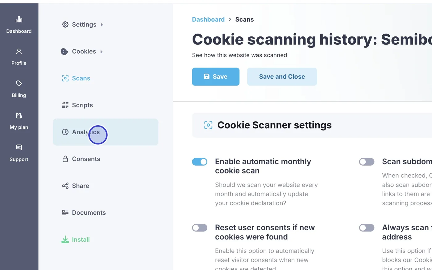 Krok 19: Přehled o tom, kolik lidí cookies přijímá, odmítá a ignoruje, najdete v sekci Analytics.