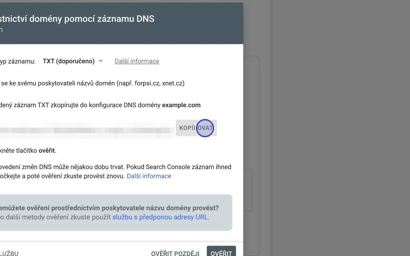 Krok 4: Klikněte na KOPÍROVAT a zkopírujte textový záznam.