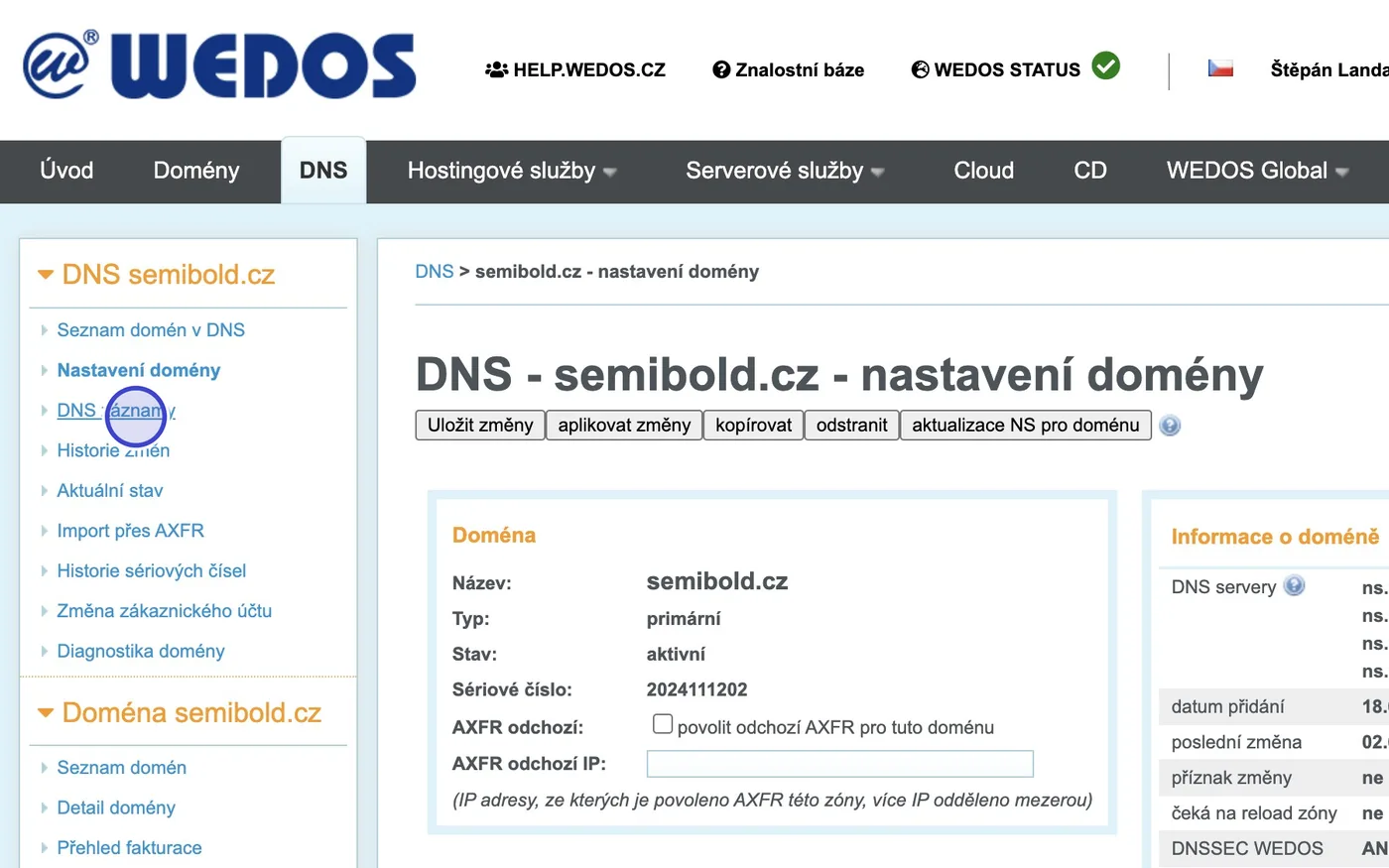 Krok 10: Klikněte na DNS záznamy.
