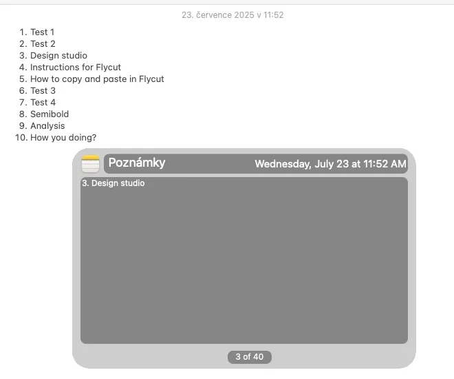 Krok 7: Podržte cmd + shift + v a klávesovými šipkami ← a → vyberte text, který chcete vložit.
