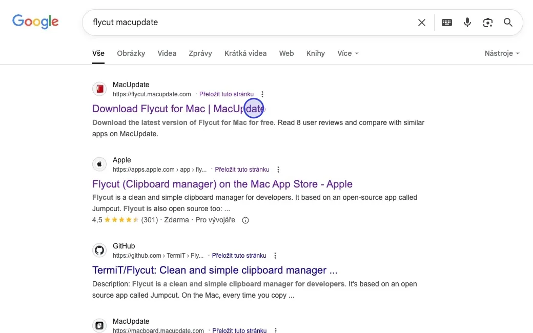 Step 1: Find the Flycut app on MacUpdate.
