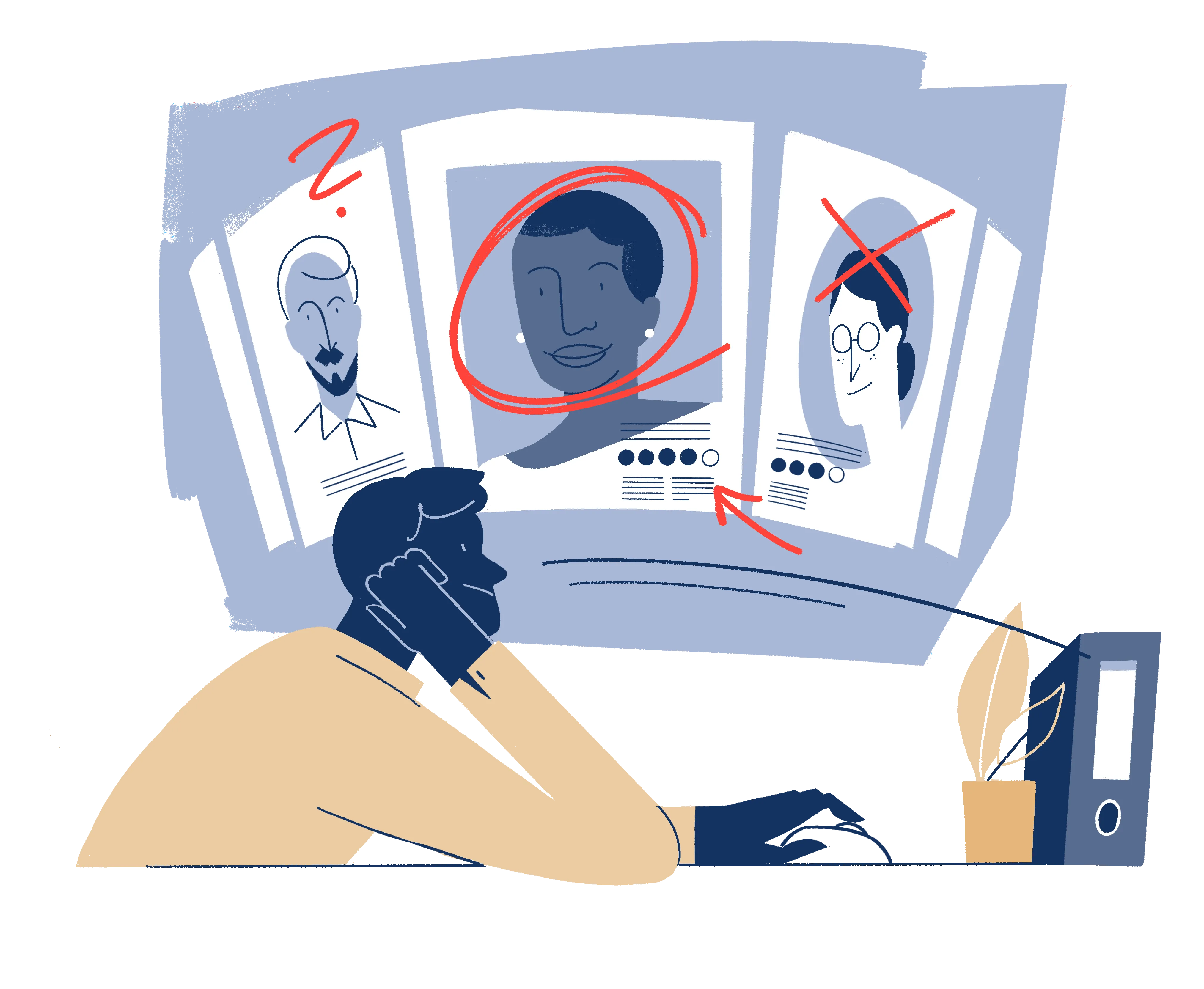 Illustration einer Person, die sich Bewerbungen ansieht