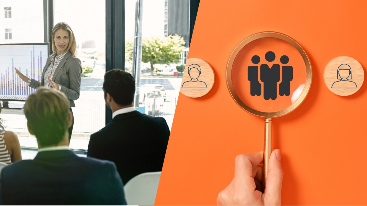 Split image representing talent growth and acquisition for marketing agencies