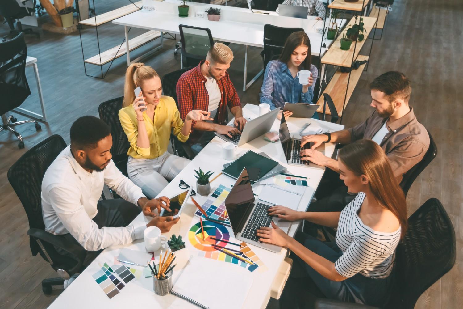 Creative marketing agency team collaborating