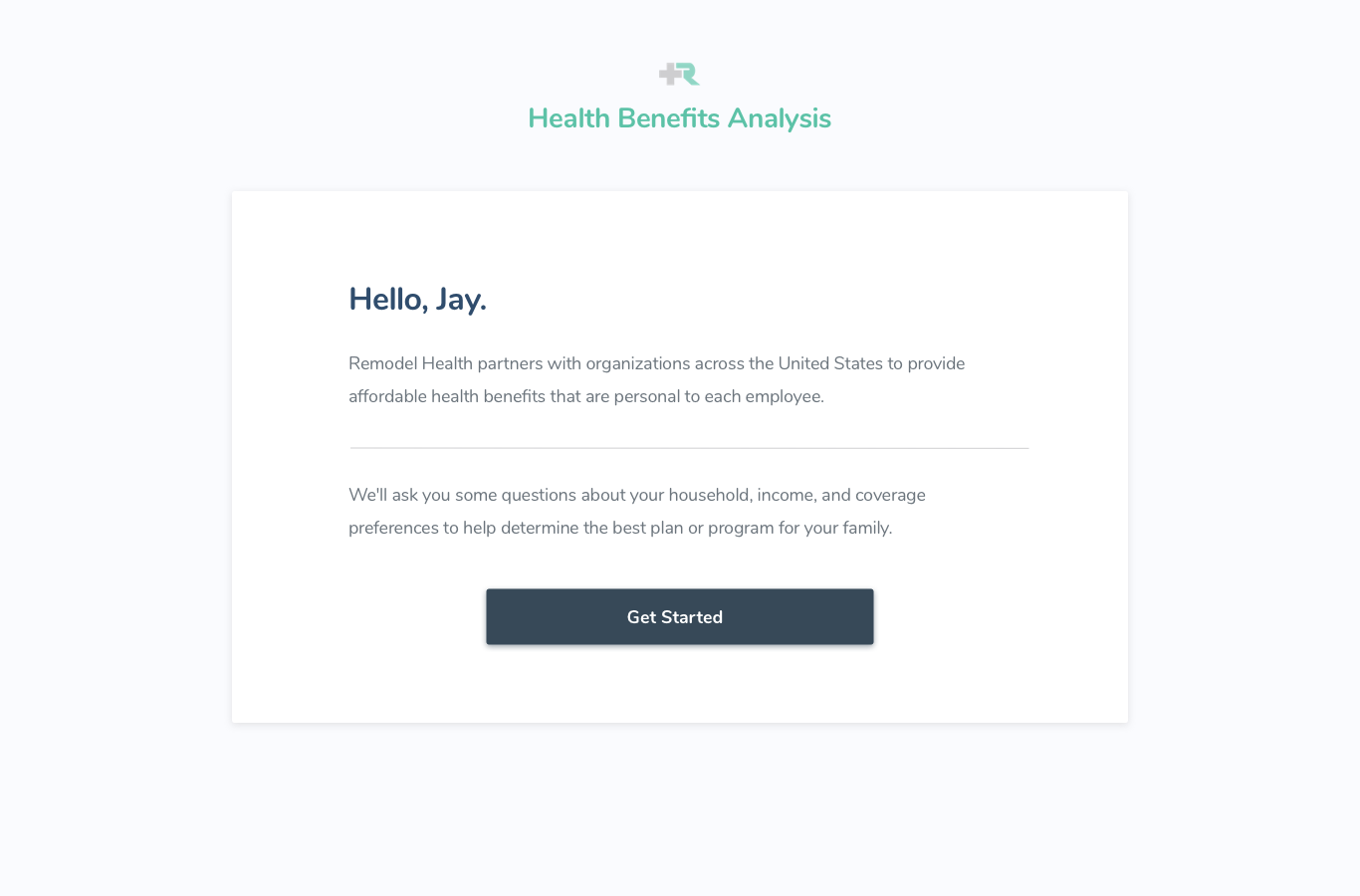 An Image of the survey intro screen explaining the purpose of the health benefits analysis. 