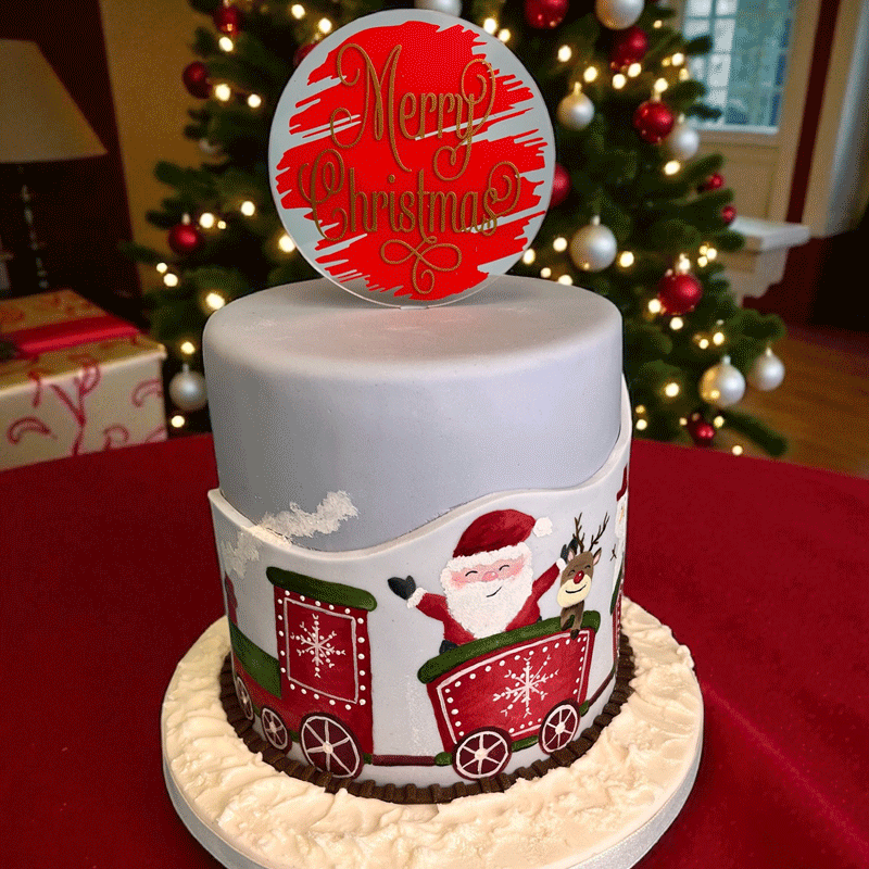 Christmas Train, Winter scene and Blue tit Cake Painting Classes