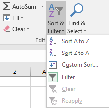 Types of Filters and Autofilters in Excel editing Menu