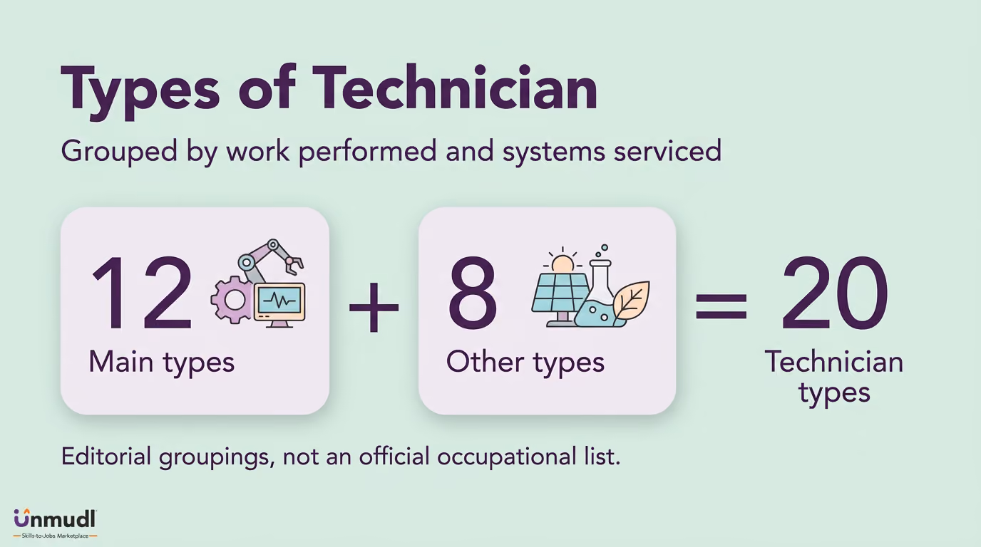 Technician categories grouped into main and other types