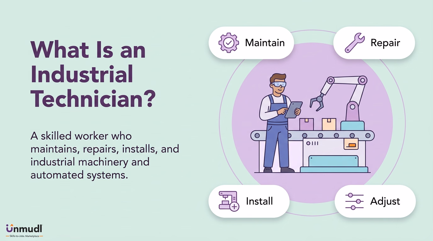 Industrial technician maintaining, repairing, installing and adjusting industrial machinery and automated systems