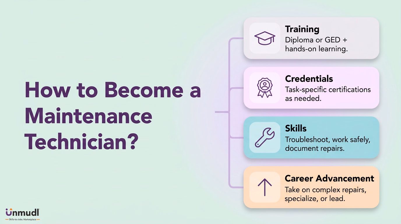 Four stages of becoming a maintenance technician: training, credentials, skills and career advancement