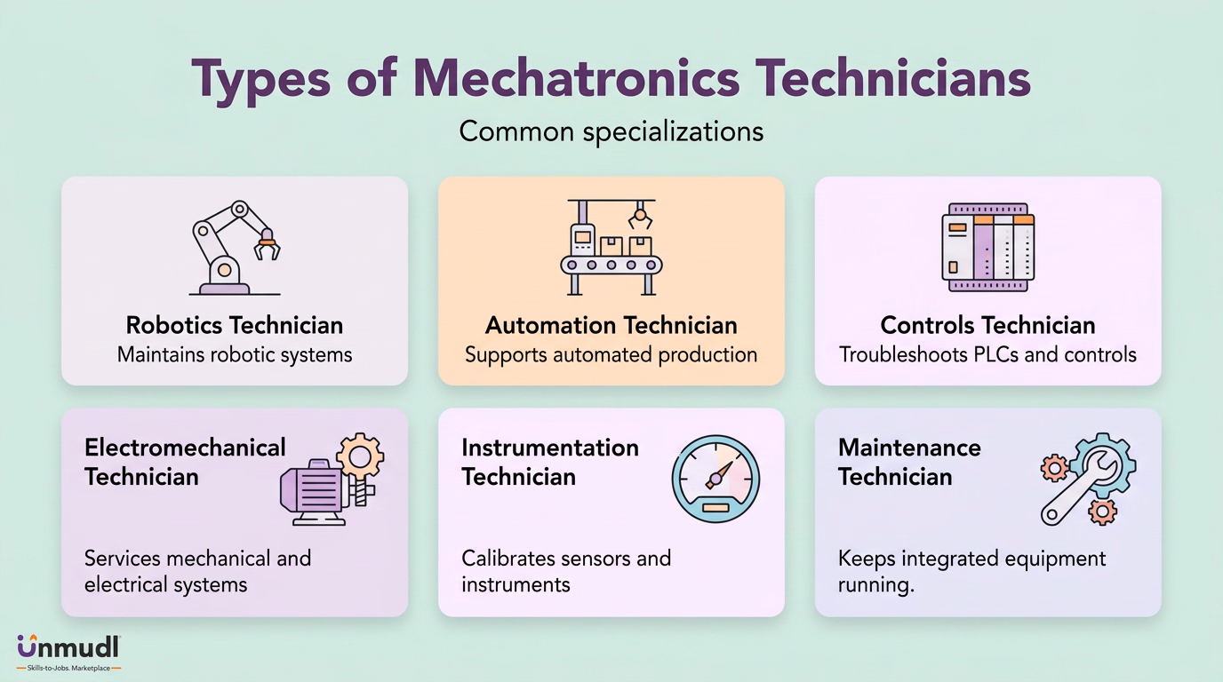 Mechatronics specializations in robotics, automation, controls, electromechanical equipment, instrumentation and maintenance