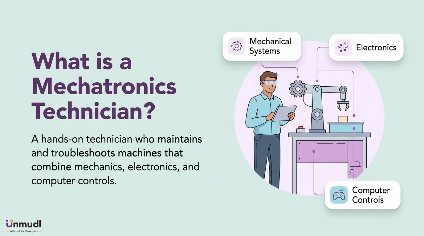 Mechatronics technician maintaining machines that combine mechanical systems, electronics and computer controls