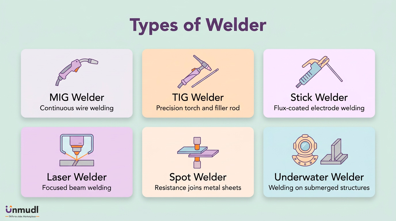 Six welder specialties: structural steel, pipe, aerospace, fabrication, underwater and robotic welding