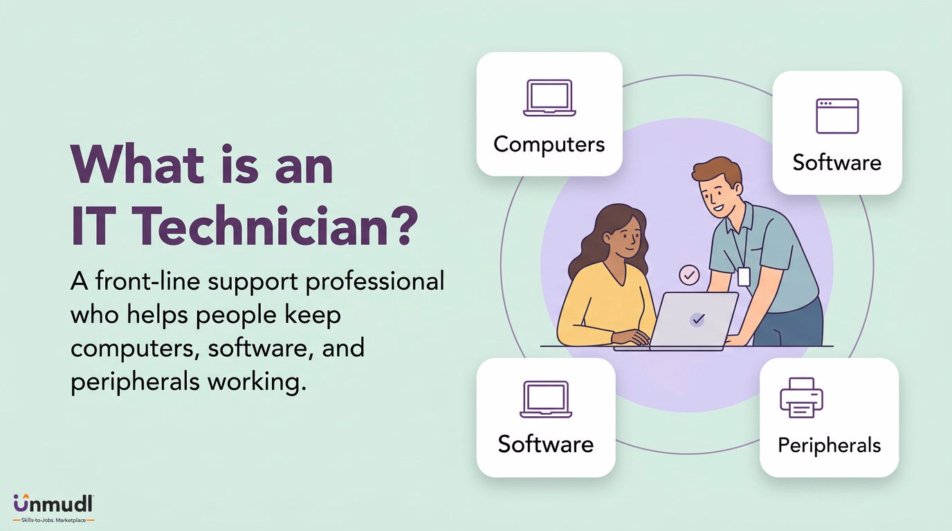 IT technician helping users keep computers, software and peripherals working