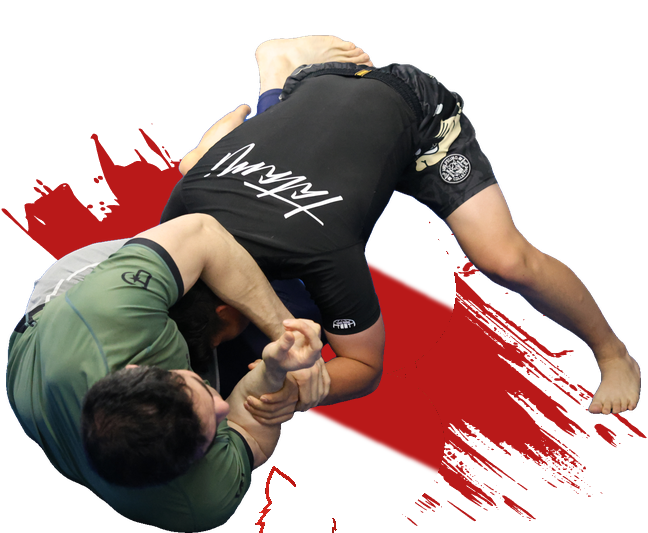 Two adults training no-gi Brazilian jiu-jitsu in an advanced class at 10th Planet San Mateo