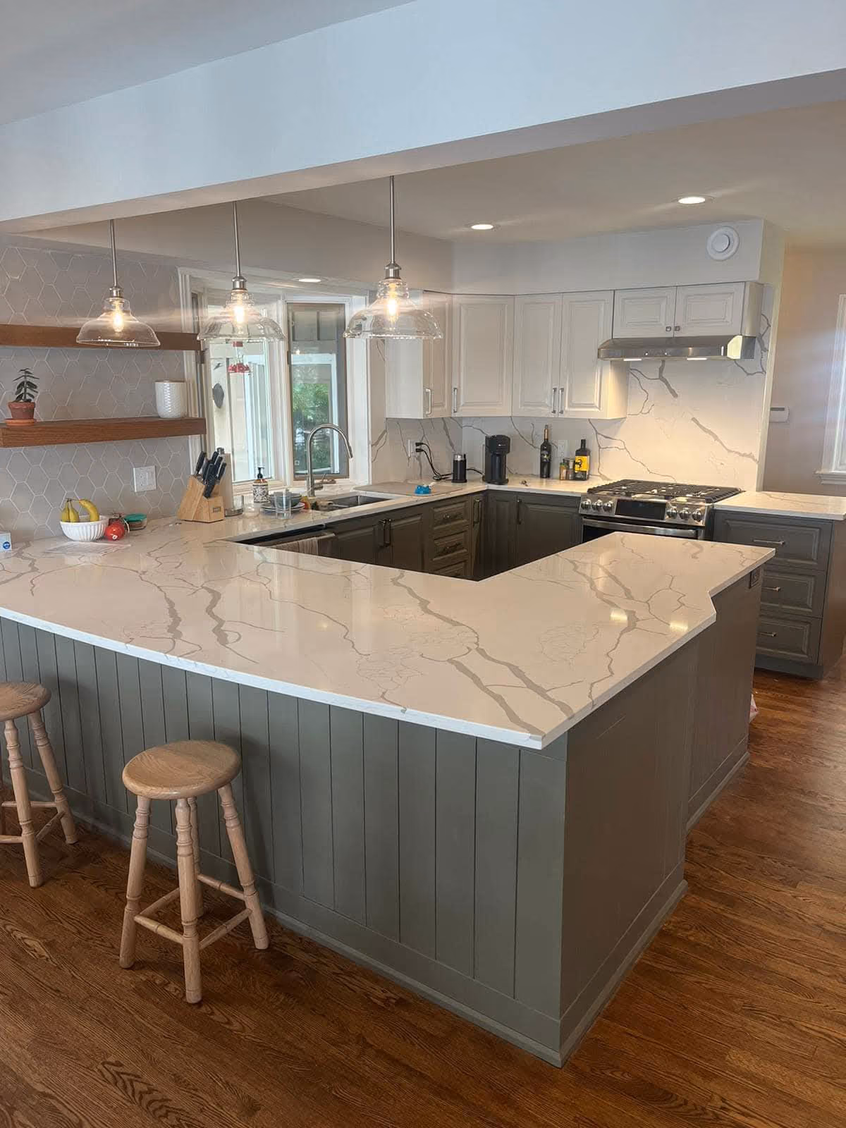 Kitchen cabinets have been painted in an Ottawa kitchen.
