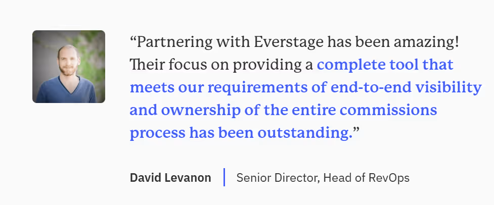Headshot alongside customer quote from David Levanon, Senior Director, Head of RevOps.