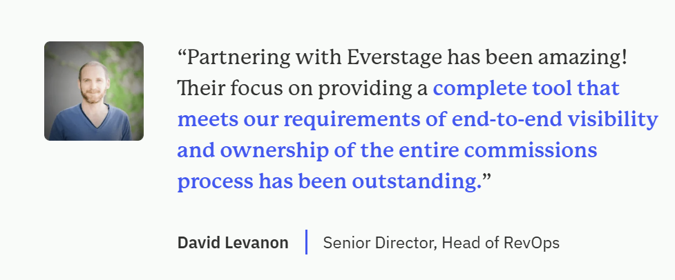 Headshot alongside customer quote from David Levanon, Senior Director, Head of RevOps.