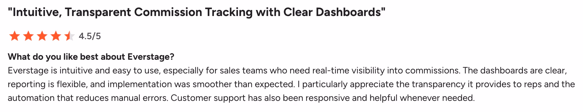 Everstage G2 review from a senior consultant noting implementation was smoother than expected