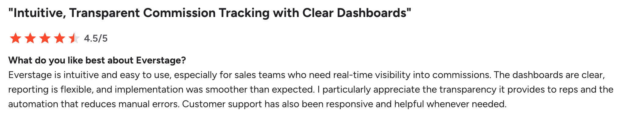 Everstage G2 review from a senior consultant noting implementation was smoother than expected