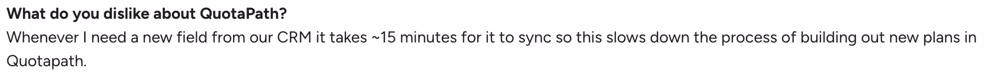 QuotaPath review in G2 on what a user dislikes
