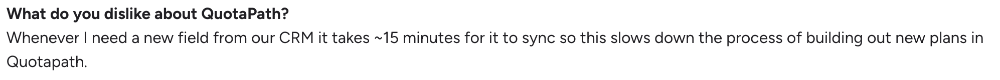 QuotaPath review in G2 on what a user dislikes