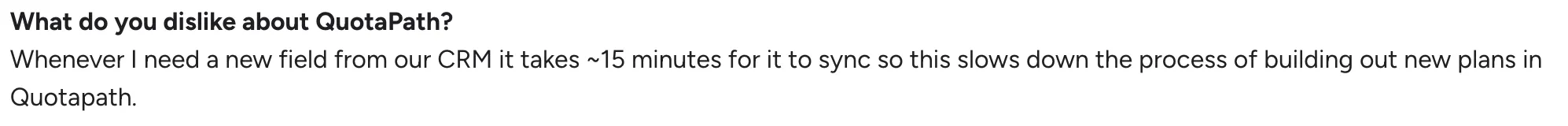 QuotaPath review in G2 on what a user dislikes