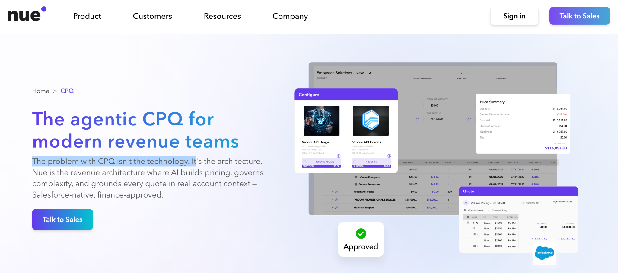 Nue.io CPQ homepage