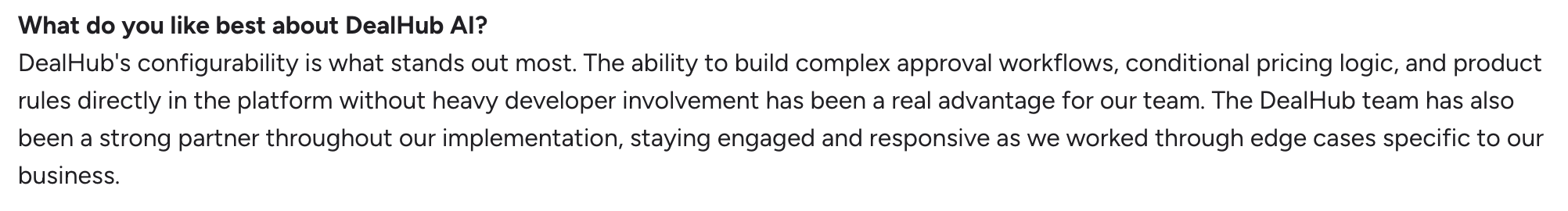 DealHub’s G2 review on building complex approval workflows