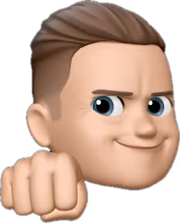Avatar emoji with short hair and a confident smile, fist extended.