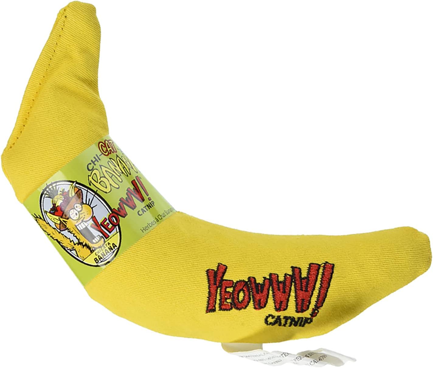 A yellow banana catnip cat toy