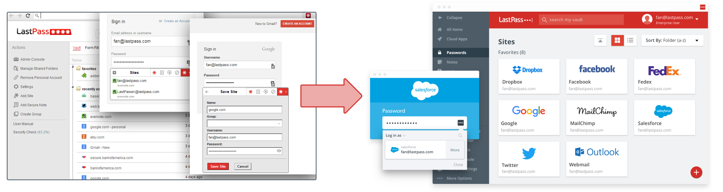 before and after of LastPass design