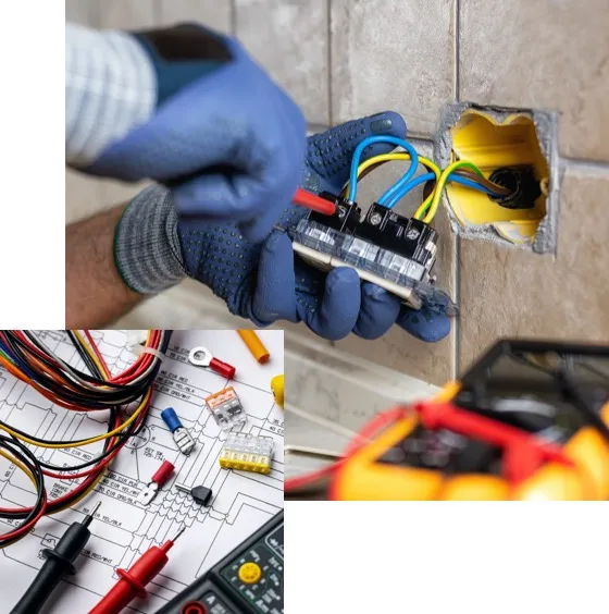 montage of electrician installing outlet