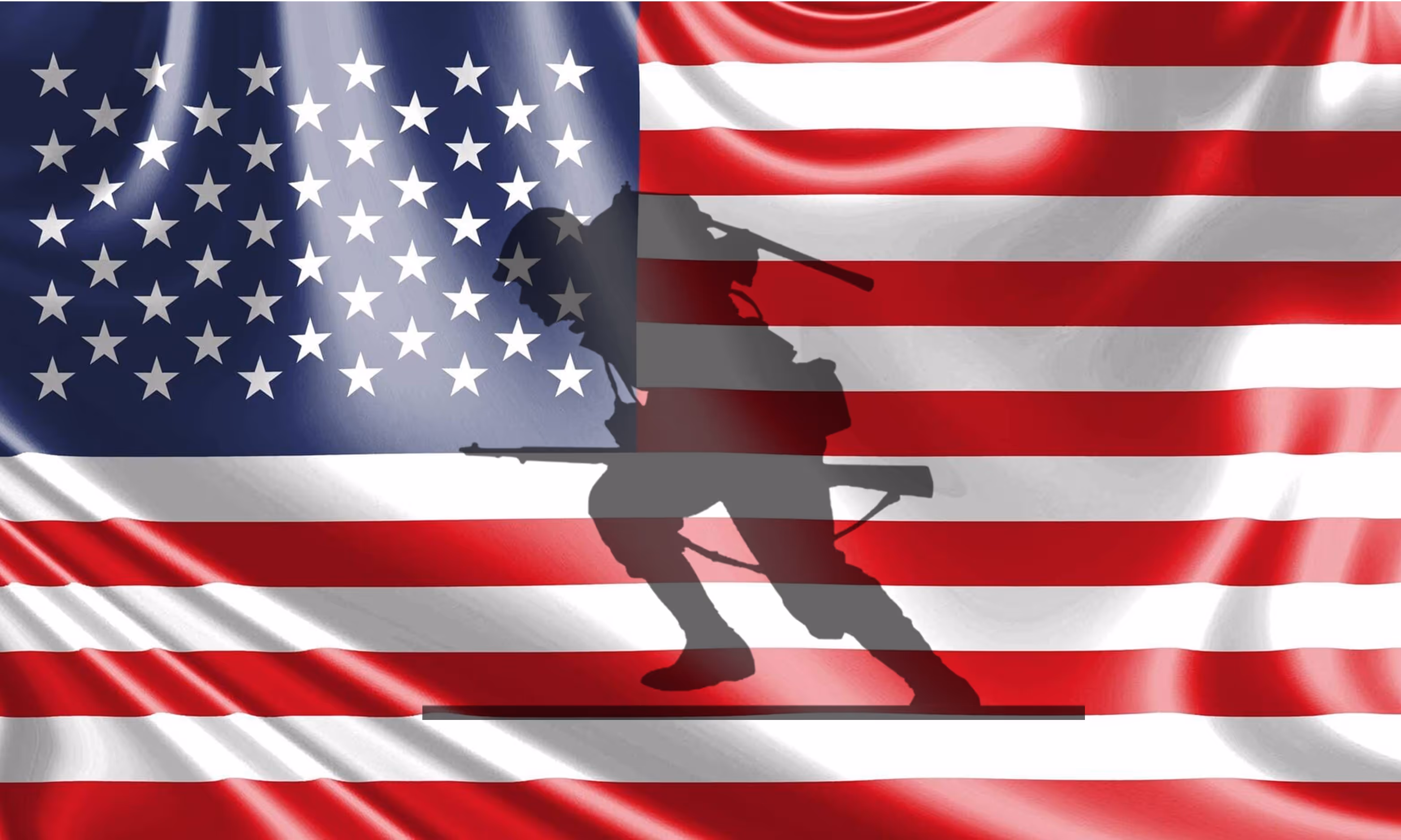 American flag with running soldier overlay.