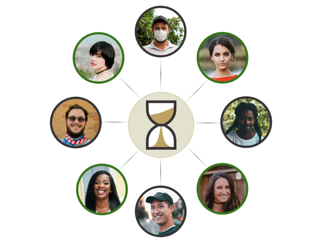 A bubble map of people's portrait photos encircling the XPunch logo.