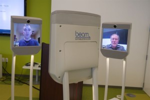 Jack (far right) conversing with two other robot at the X Prize meeting
