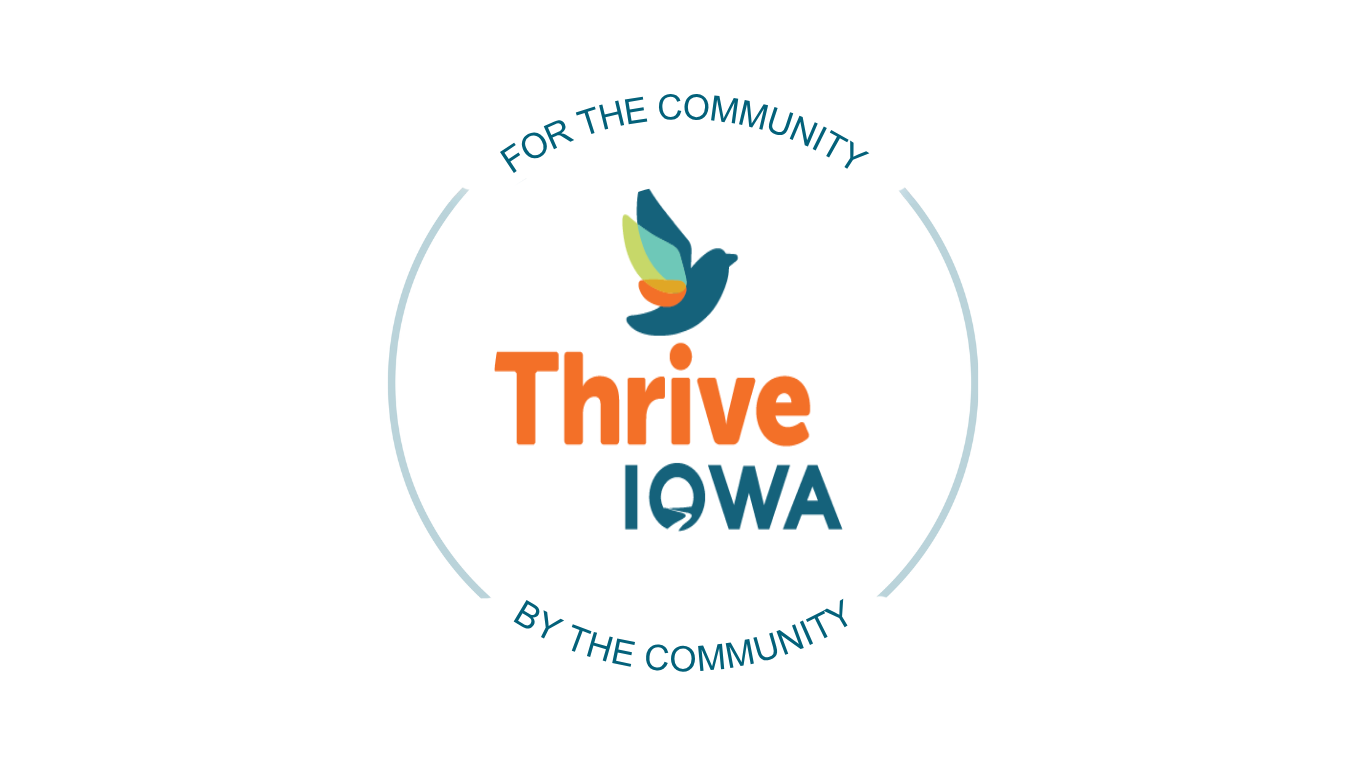 Thrive Iowa logo with the text "For the Community. By the Community."