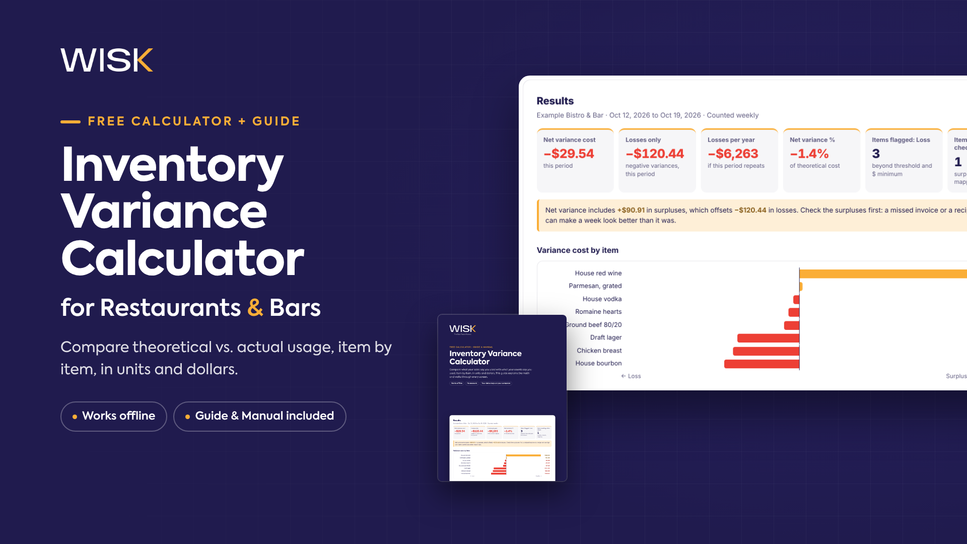 WISK Inventory Variance Calculator for Restaurants & Bars