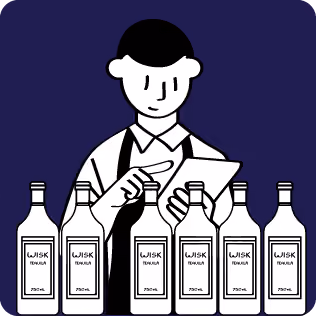 Illustration of a bottle labeled 'WISK Tequila,' representing counting inventory in a venue.