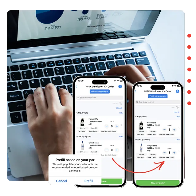 WISK manages fine dining bar inventory, tracks spirits, and monitors cocktail costs precisely.