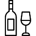 Outline drawing of a wine bottle next to a wine glass.