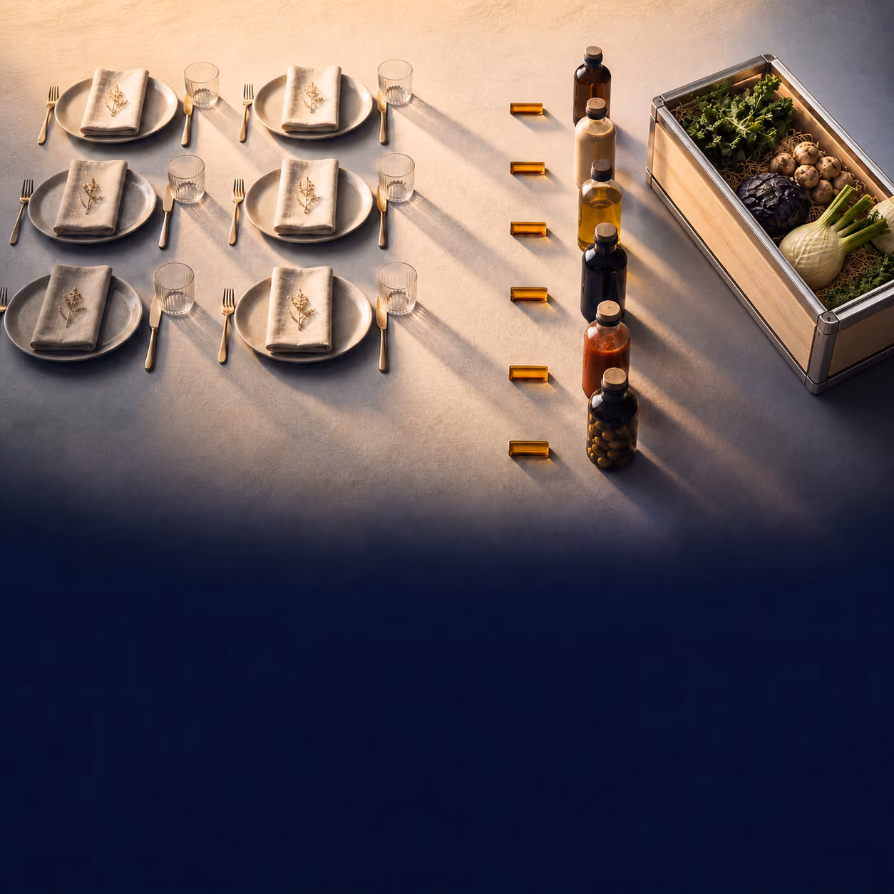 Restaurant place settings and ingredients arranged for ordering