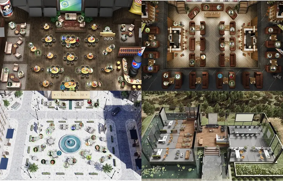 4 examples of custom floor plans created for Remo virtual events